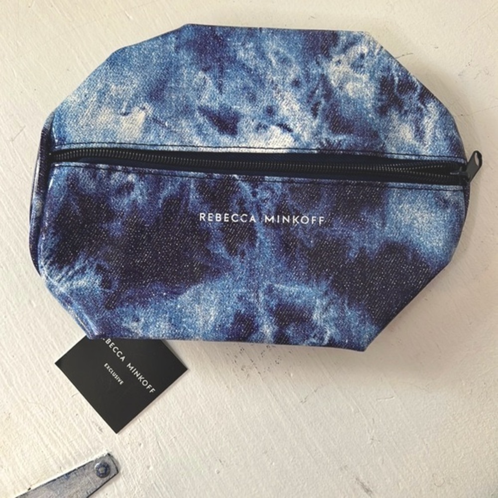Rebecca Minkoff faux denim print cosmetic bag